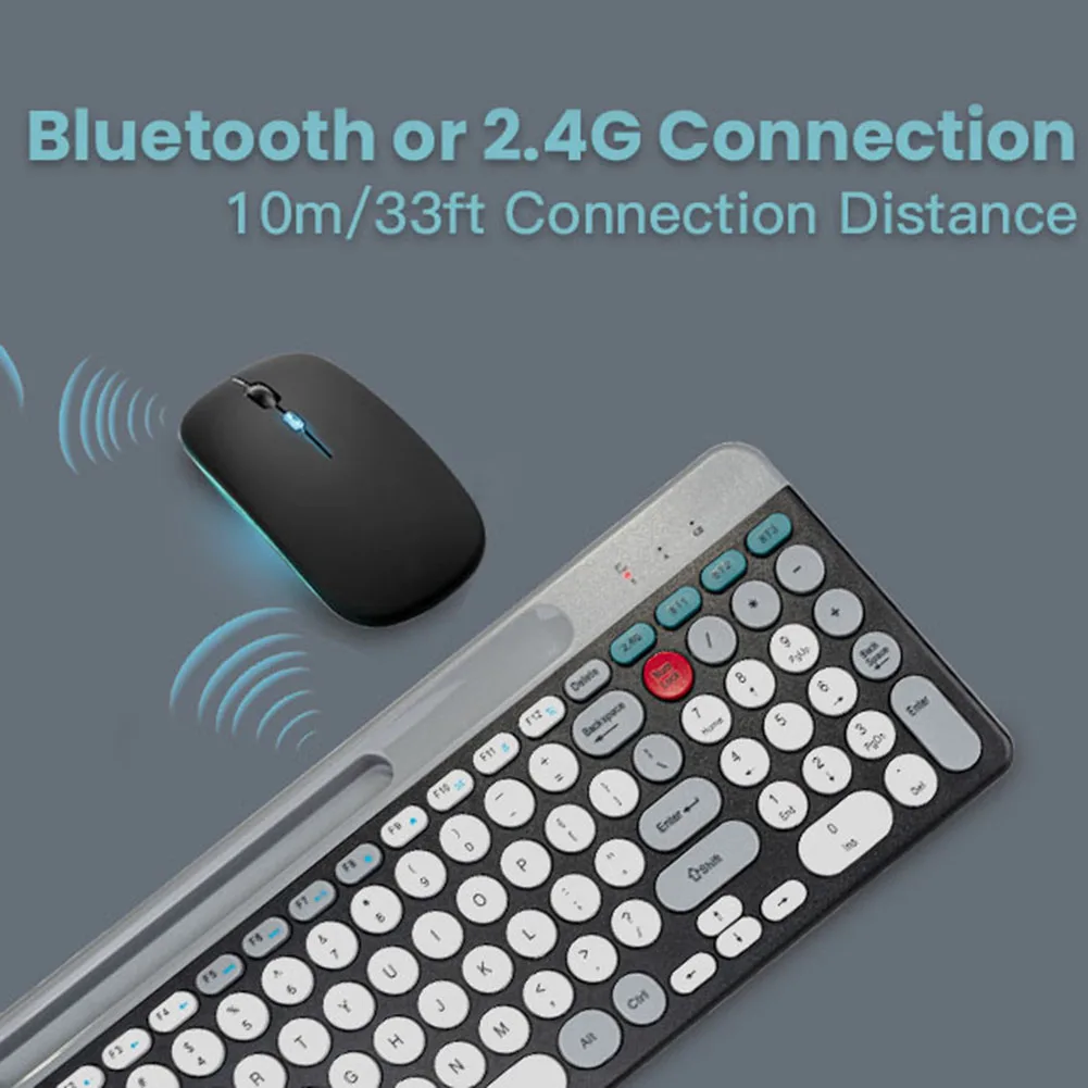 Bluetooth Keyboard Mouse Combo with Phone Holder Ergonomic 2.4Ghz Wireless Keyboard Mouse for Macbook Office Home